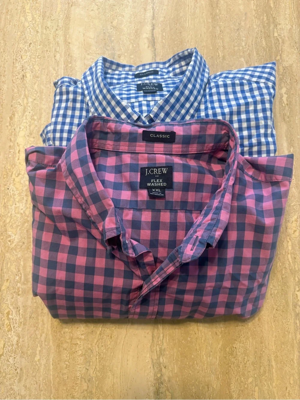 Lot of 2 J.Crew Mens XXL Flex Washed Classic Fit Gingham Button Down Shirts #007